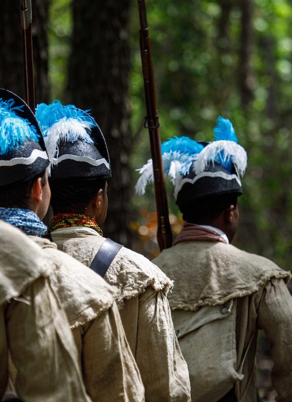 Reenactors portray Black soldiers during the Revolutionary War