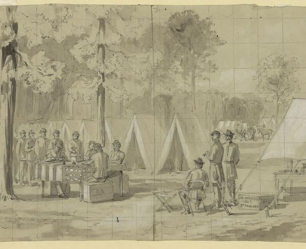 Sketch of Civil War soldiers voting